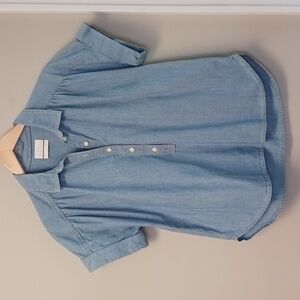 J. Crew Short Sleeve Chambray Popover Top Size M